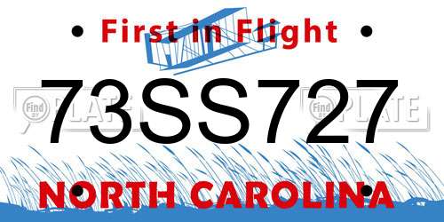 73SS727 North Carolina License Plate