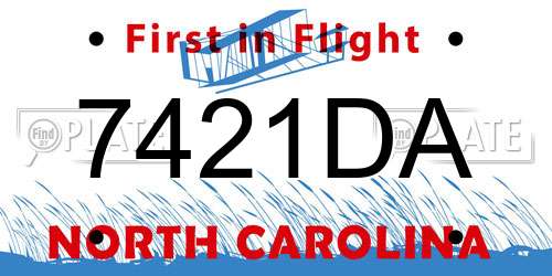 7421DA North Carolina License Plate