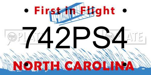 742PS4 North Carolina License Plate