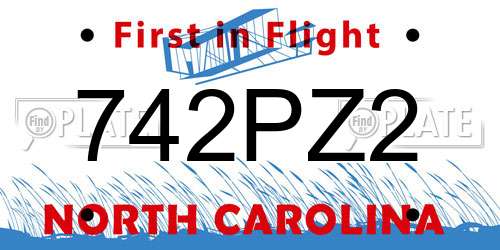 742PZ2 North Carolina License Plate