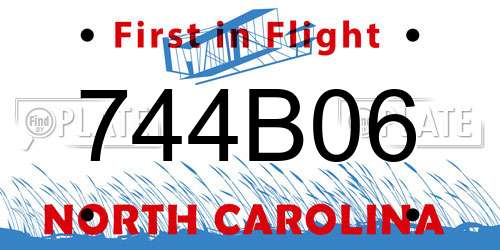 744B06 North Carolina License Plate