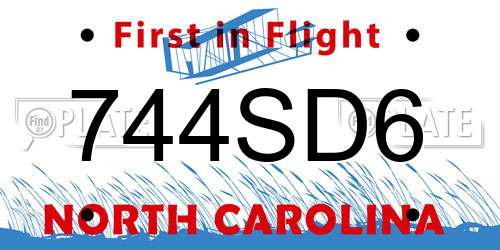 744SD6 North Carolina License Plate