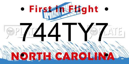 744TY7 North Carolina License Plate