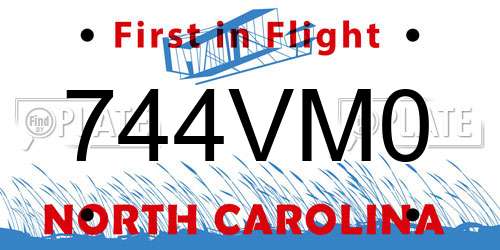 744VM0 North Carolina License Plate
