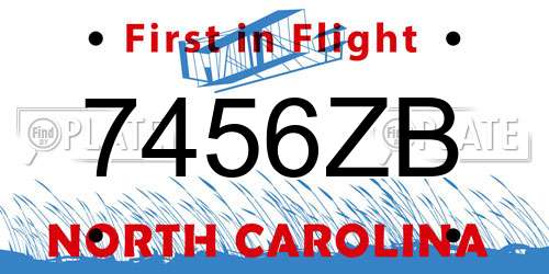 7456ZB North Carolina License Plate