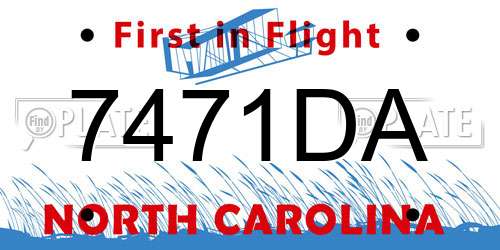7471DA North Carolina License Plate