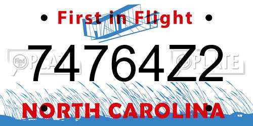 74764Z2 North Carolina License Plate