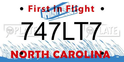 747LT7 North Carolina License Plate