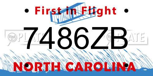 7486ZB North Carolina License Plate
