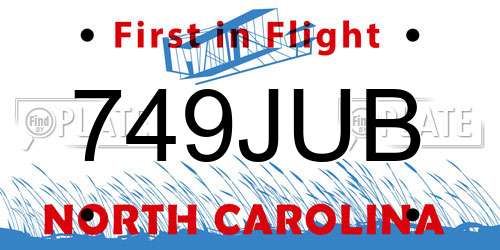 749JUB North Carolina License Plate