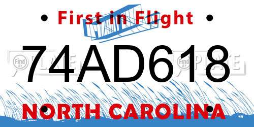 74AD618 North Carolina License Plate
