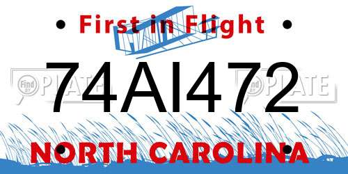 74AI472 North Carolina License Plate