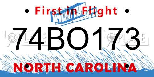 74BO173 North Carolina License Plate