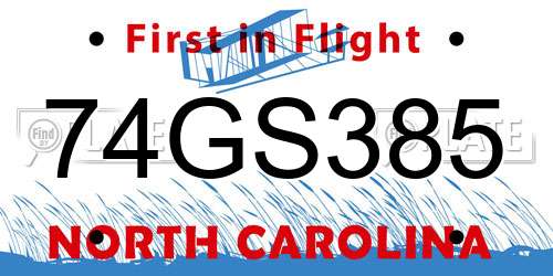 74GS385 North Carolina License Plate