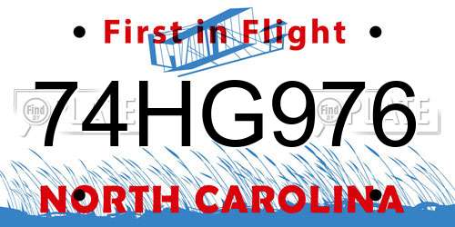 74HG976 North Carolina License Plate