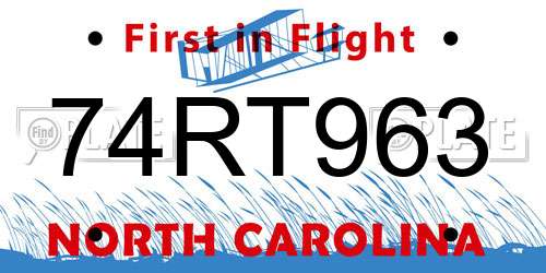 74RT963 North Carolina License Plate