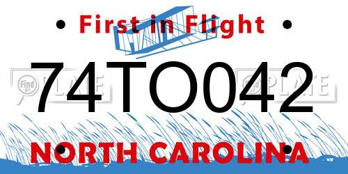 74TO042 North Carolina License Plate