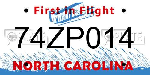 74ZP014 North Carolina License Plate