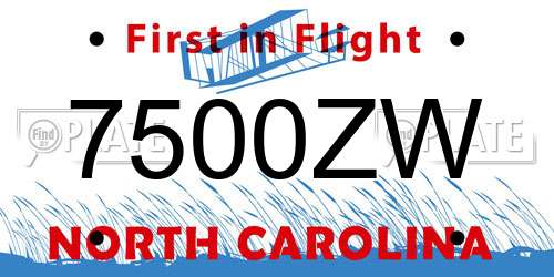 7500ZW North Carolina License Plate
