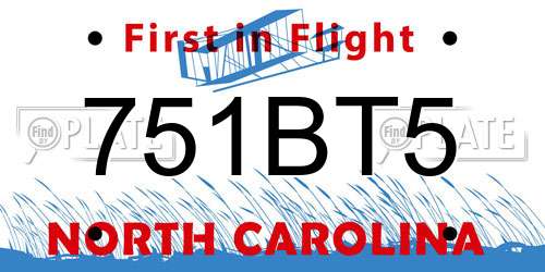 751BT5 North Carolina License Plate
