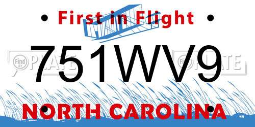 751WV9 North Carolina License Plate