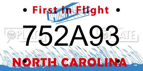 752A93 North Carolina License Plate