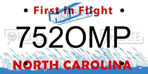 752OMP North Carolina License Plate