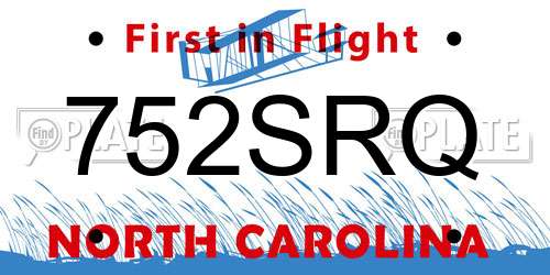 752SRQ North Carolina License Plate
