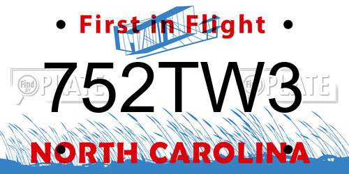 752TW3 North Carolina License Plate