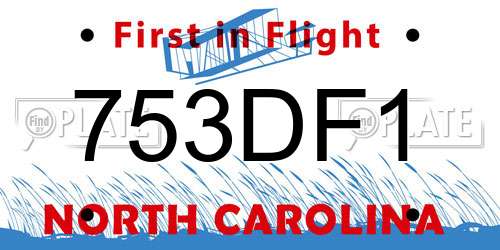 753DF1 North Carolina License Plate