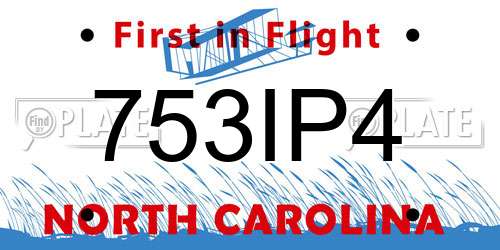 753IP4 North Carolina License Plate