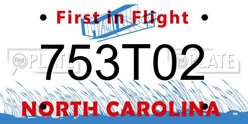 753T02 North Carolina License Plate