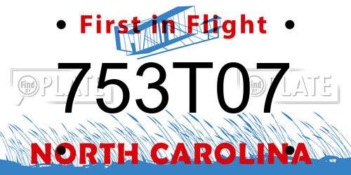 753T07 North Carolina License Plate