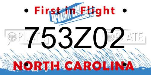 753Z02 North Carolina License Plate