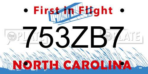 753ZB7 North Carolina License Plate