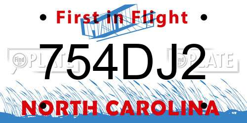 754DJ2 North Carolina License Plate
