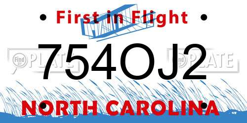 754OJ2 North Carolina License Plate