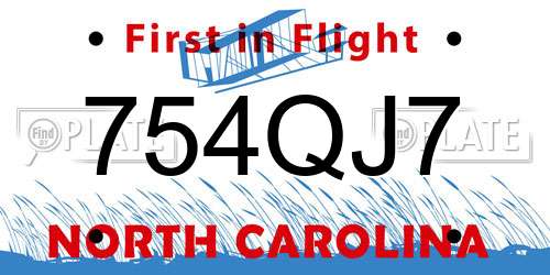 754QJ7 North Carolina License Plate