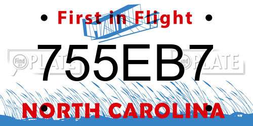 755EB7 North Carolina License Plate