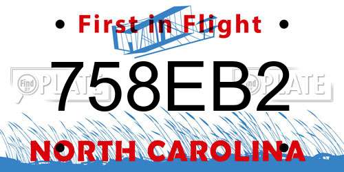 758EB2 North Carolina License Plate