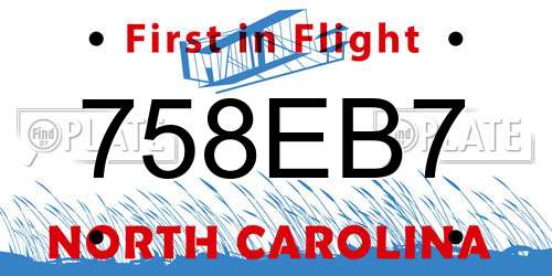 758EB7 North Carolina License Plate