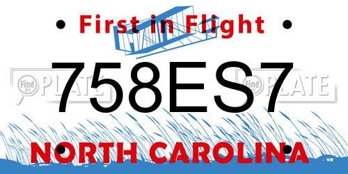 758ES7 North Carolina License Plate