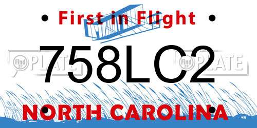 758LC2 North Carolina License Plate