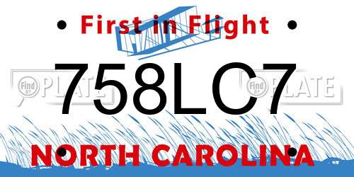 758LC7 North Carolina License Plate