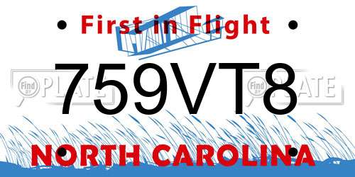 759VT8 North Carolina License Plate