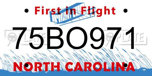 75BO971 North Carolina License Plate