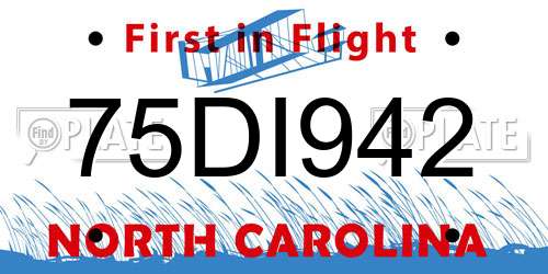75DI942 North Carolina License Plate