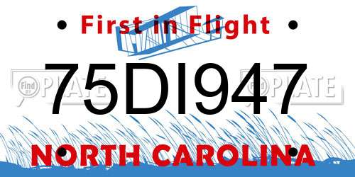 75DI947 North Carolina License Plate
