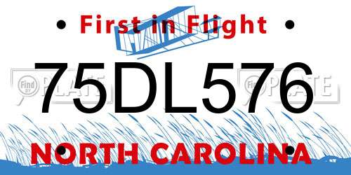 75DL576 North Carolina License Plate