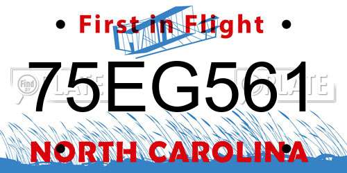 75EG561 North Carolina License Plate